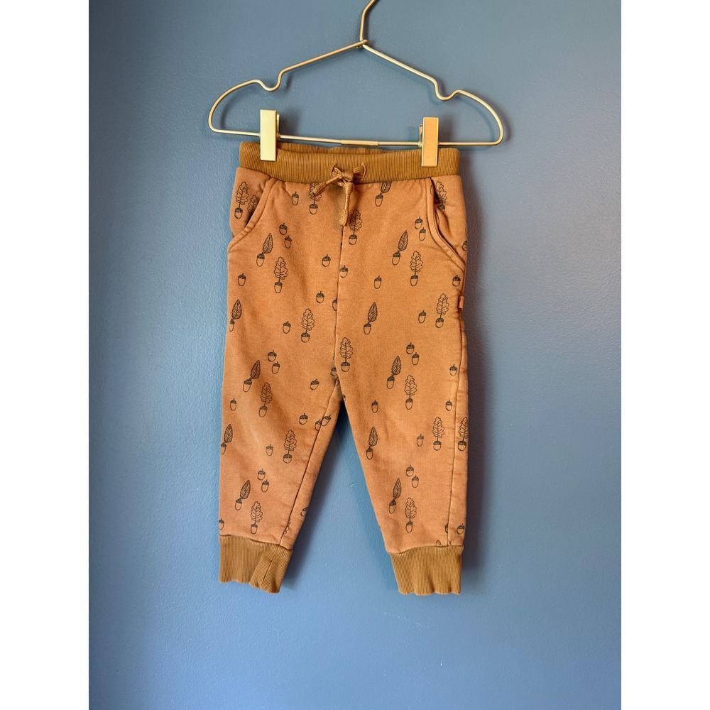 KidWild Organic Cotton Acorn Print Joggers Brown Toddler Size 2-3